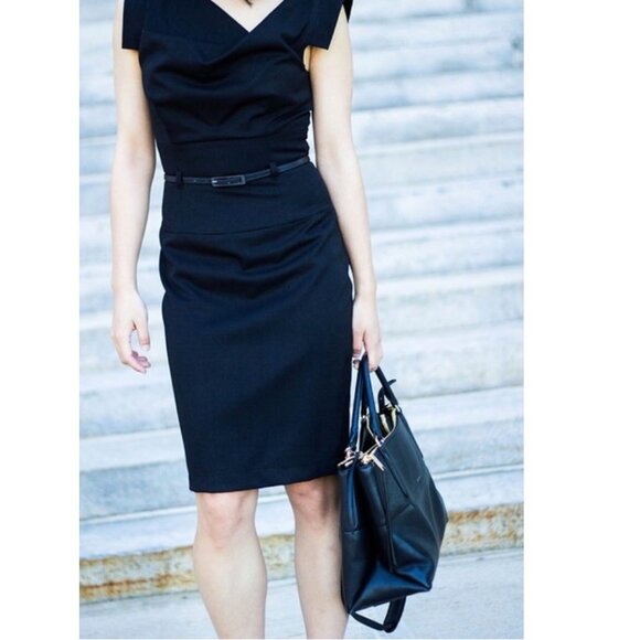 Black Halo Jackie O Belted Draped Sheath Sz